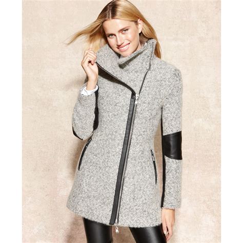 Lyst - Calvin klein Fauxleathertrim Heathered Coat in Gray