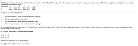 Solved The following data represent the muzzle velocity (in | Chegg.com