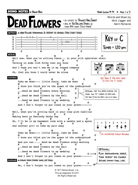 Song Notes by David Pots "Dead Flowers" Guitar Tab in C Major ...