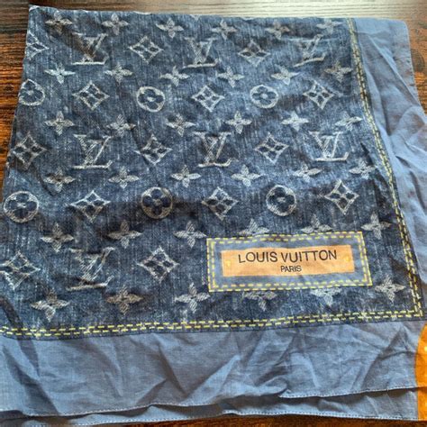 Genuine Louis Vuitton Scarf Blue denim inspired LV... - Depop