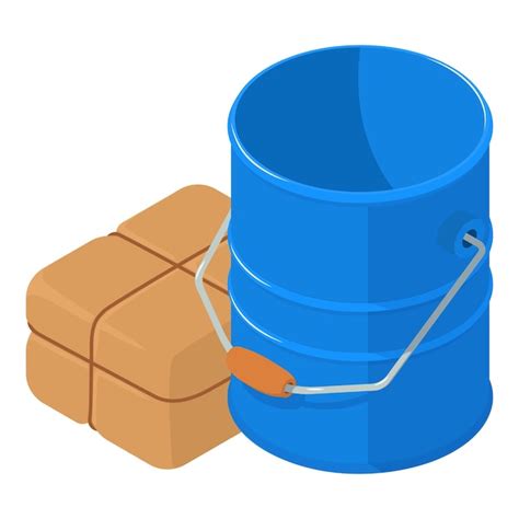 Premium Vector | Fire equipment icon isometric vector blue metal empty sand bucket and package ...