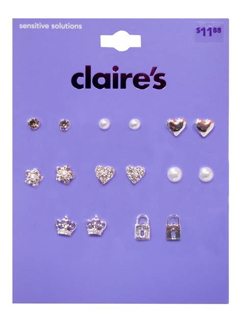 Claire's Teenagers Silver Assorted Mix Stud Earrings Set, Post Back, 8 ...