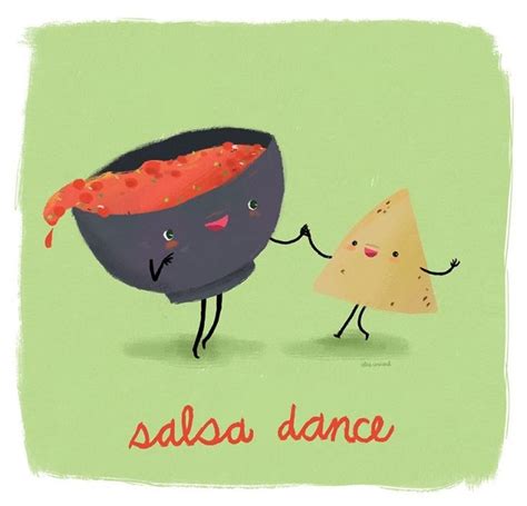 Food pun illustrations, Salsa Dance | Funny illustration, Funny cartoons, Salsa dancing