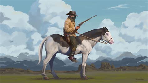 ArtStation - Outlaw Arthur Morgan on a wild horse