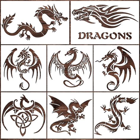 Buy 8 Pcs Dragon Stencils,Chinese Dragon Stencils Spray Paint Stencil ...