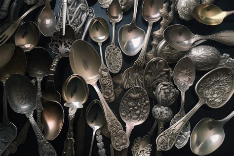 Premium Photo | Antique silver spoon collection with spoons of various shapes and sizes created ...