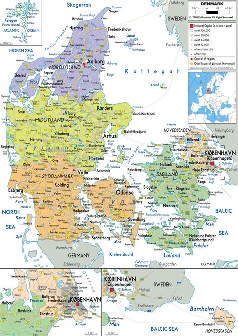 Large political and administrative map of Denmark with roads, cities ...