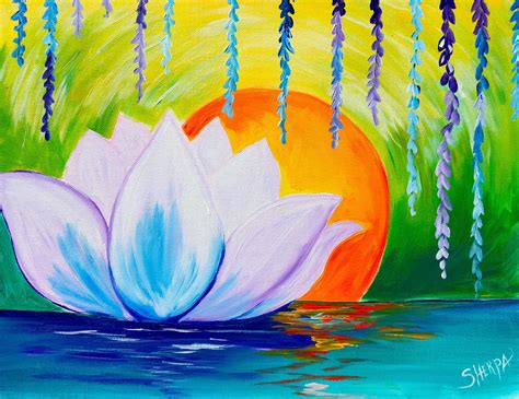 Lotus Flower Dawn Zen acrylic painting easy canvas ideas for The Art sherpa on Youtube Zen ...