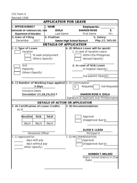 CSC Form 6 (Leave Form-New)-1 | Health Care | Public Health