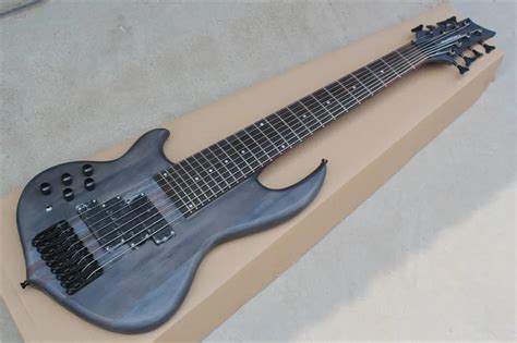 Factory Custom 24 frets 8 strings black neck thru body left handed Electric Bass Guitar with 3 ...