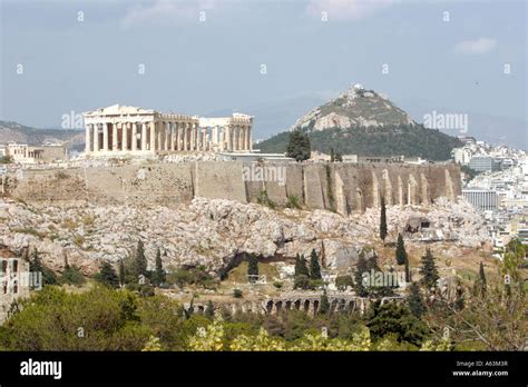 View of the Acropilis and the Parthenon with the Stoa of Eumenes from the Philopappou Filopapou ...