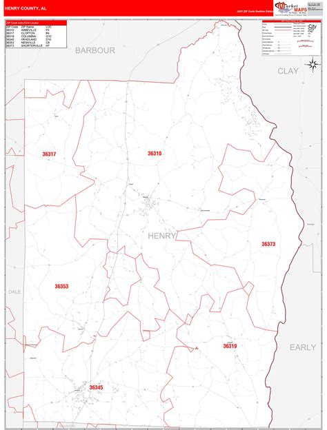 Henry County, AL Zip Code Wall Map Red Line Style by MarketMAPS ...