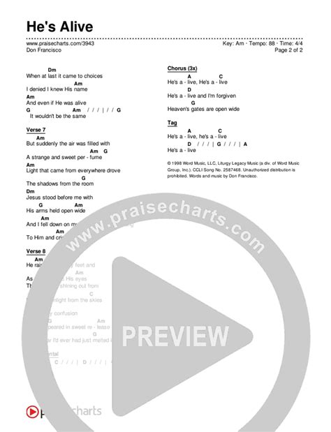 He's Alive Chords PDF (Don Francisco) - PraiseCharts