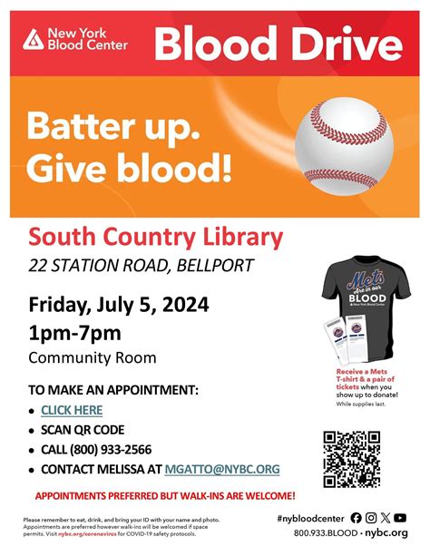 Jul 5 | Bellport Community Blood Drive - Pair of NY Mets Tickets & Mets Shirt for donors! | Long ...