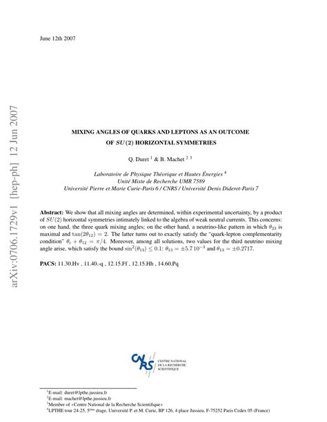 (PDF) Mixing angles of quarks and leptons as an outcome of SU(2 ...