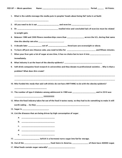 Fed Up Documentary Movie Guide | Questions | Worksheet | Google ... - Worksheets Library