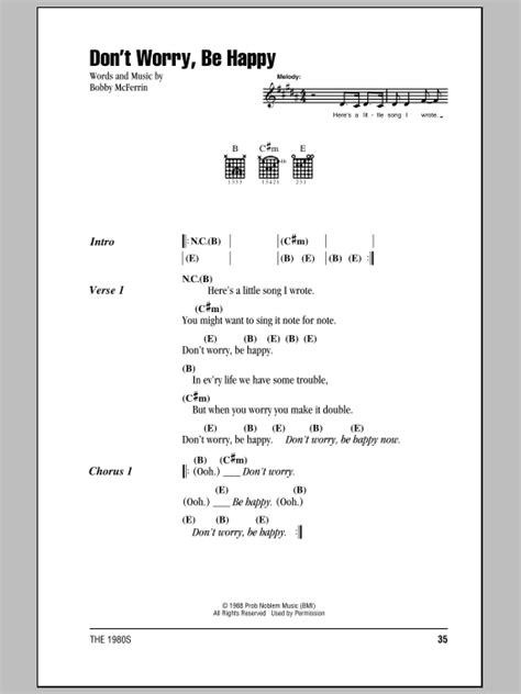 Don't Worry, Be Happy sheet music by Bobby McFerrin (Lyrics & Chords – 81337)