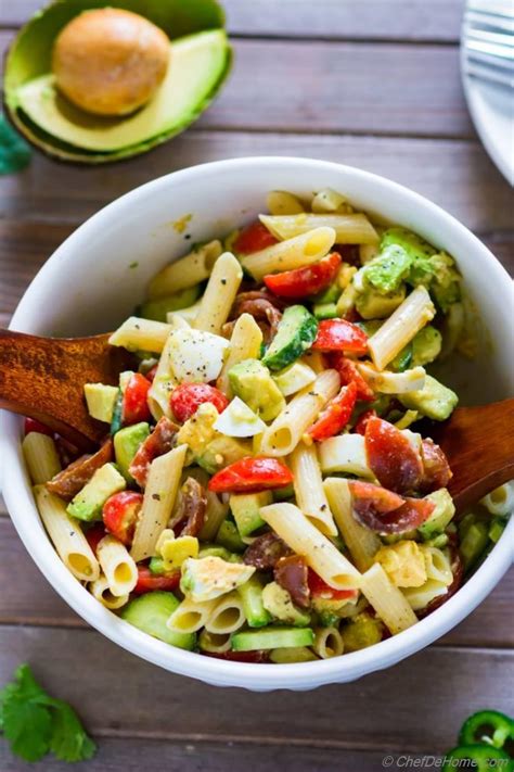 Deviled Egg Pasta Salad with Avocado Recipe | ChefDeHome.com