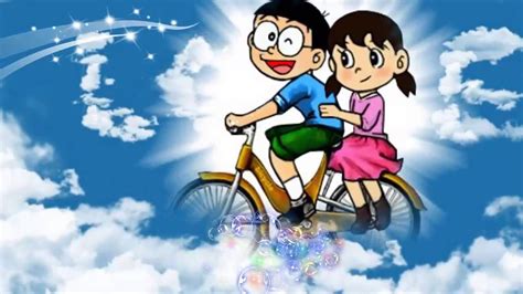 Shizuka On Bicycle In Blue Cloudy Sky Background HD Shizuka Wallpapers ...