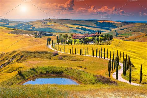 Autumn Tuscany landscape at sunset | High-Quality Nature Stock Photos ~ Creative Market