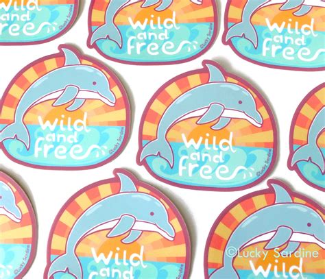 Dolphin Vinyl Sticker Wild and Free Sticker Ocean Sunset - Etsy