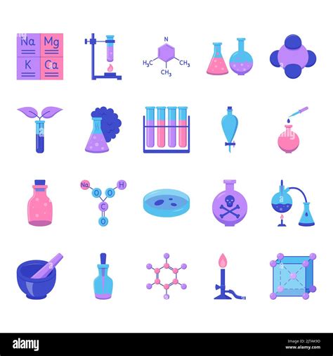 Chemistry science icon set in flat style. Chemical laws and symbols ...