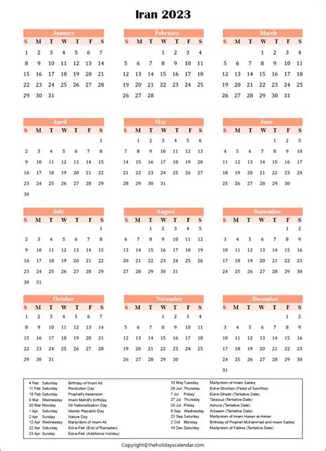 Iran holidays 2023 I Iran Calendar 2023 Printable