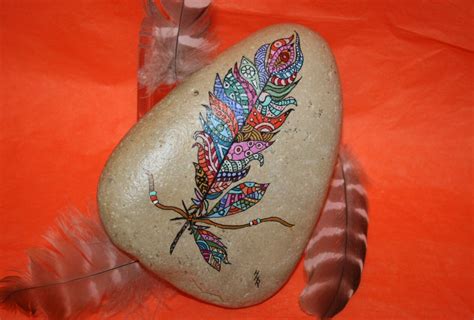 Hand Painted Stone Feather Zen Inspiration Native American Sea Stone by ...