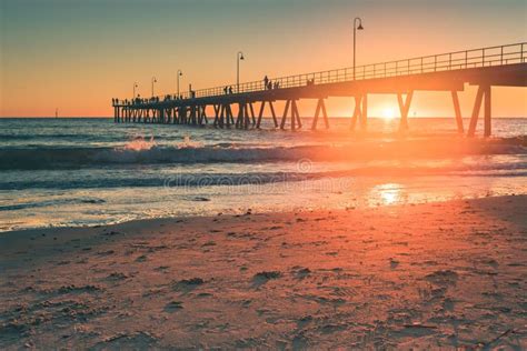 Glenelg Beach at sunset stock image. Image of coastal - 117054933