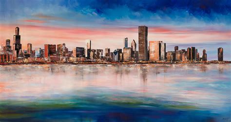 Chicago Skyline At Dusk Painting by Manit