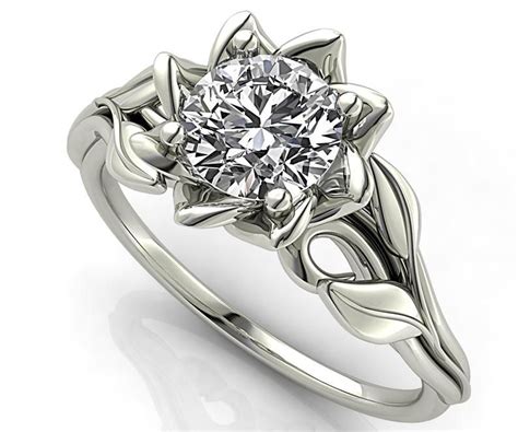 Unique Flower Diamond White Gold Ring / Flower Rings / Lotus Flower ...