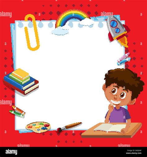 Frame template design with boy reading book illustration Stock Vector ...