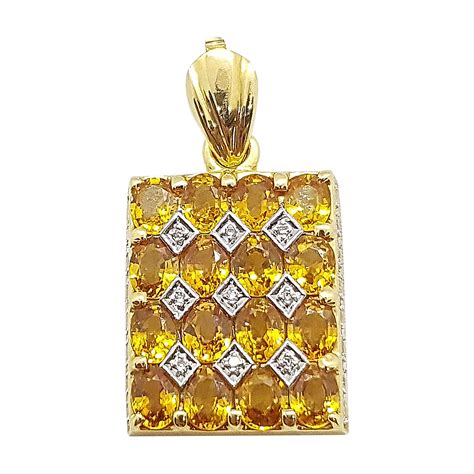 Yellow Sapphire with Diamond Pendant set in 18 Karat Gold Settings For ...