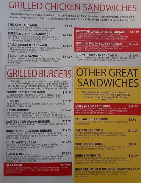 Menu at Boneyard Grill pub & bar, Madison