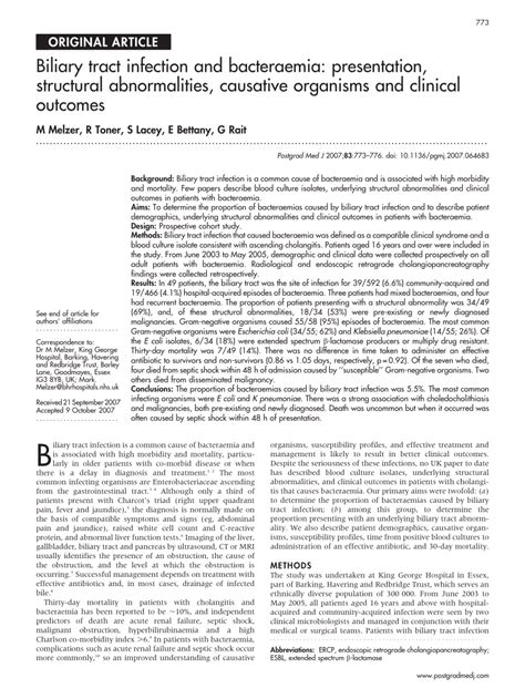 (PDF) Biliary tract infection and bacteraemia: Presentation, structural abnormalities, causative ...