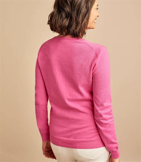 Bright Pink | Womens Cashmere & Cotton V Neck Sweater | WoolOvers US