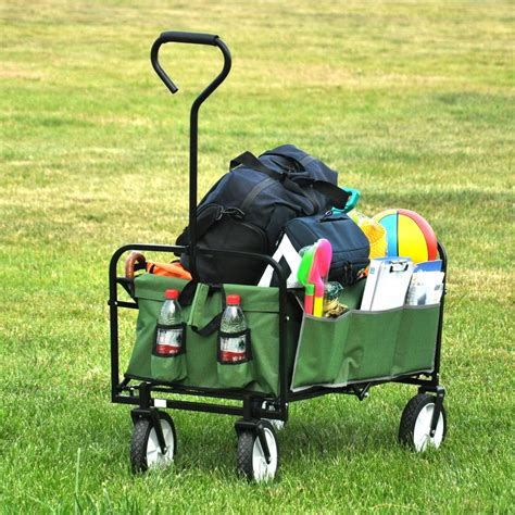 Utility Wagon, Collapsible Folding Wagon Cart with Drink Holder, Heavy Duty Beach Wagon Cart ...