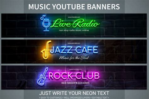 Neon music banner templates set | Banner template, Youtube banner template, Neon