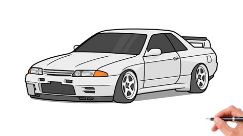 How to draw a NISSAN SKYLINE GTR R32 / drawing nissan gt-r r32 1989 car - YouTube