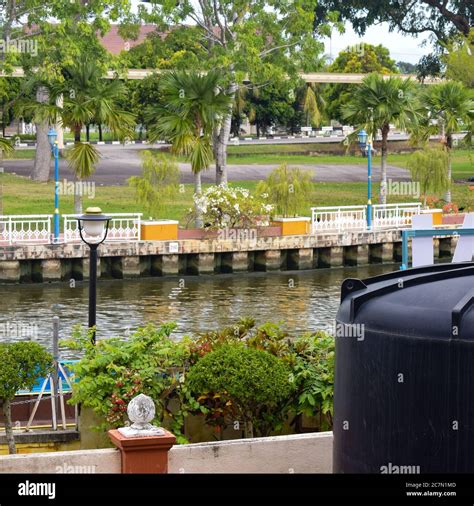 View of Malacca River at night, a popular nightlife spot with bars and music which is ...