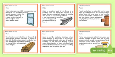 Building Materials Fact Cards (teacher made)