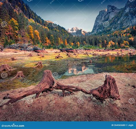 Shallow Waters of Gosausee Vorderer Lake with Dachstein Glacier on ...