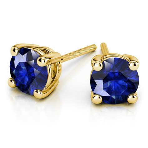 Large Blue Sapphire Stud Earrings In Yellow Gold (7.5 mm)