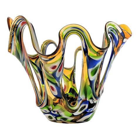 Multi Colored Stretched Art Glass Vase or Bowl by Jozefina Krosno, Poland | Chairish