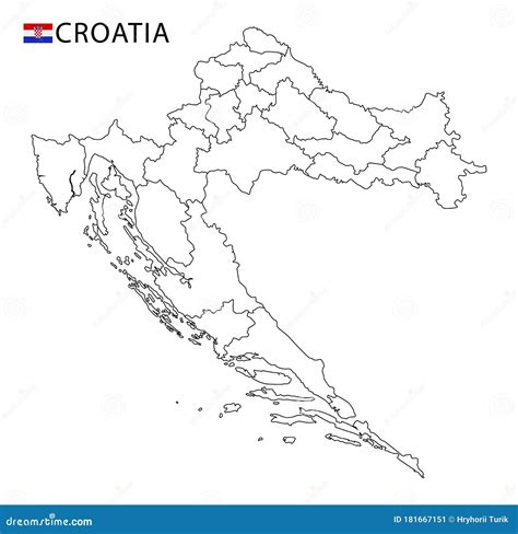 Croatia Map, Black and White Detailed Outline Regions of the Country. Stock Vector ...