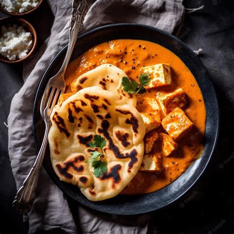 Premium Photo | Butter naan and panner butter masala indian dish