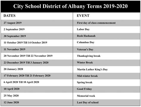 Albany City School District Calendar 2021 | Academic calendar, School ...