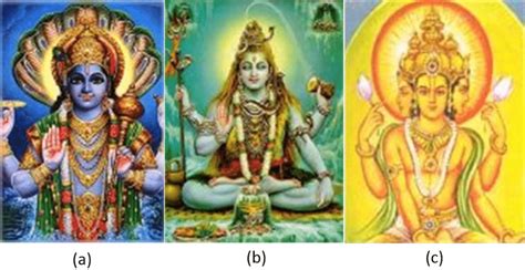 The three most well-known gods: (a) Lord Vishnu, (b) Lord Shiva, and ...