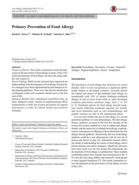 Primary Prevention of Food Allergy | Request PDF