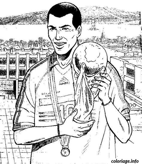 Coloriage Zidane avec la coupe du monde - JeColorie.com